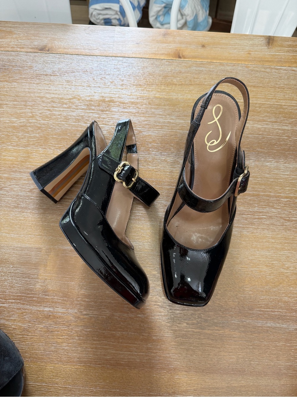 Sam Edelman Jildie Black Patent Mary Jane Platform Heels Size 11